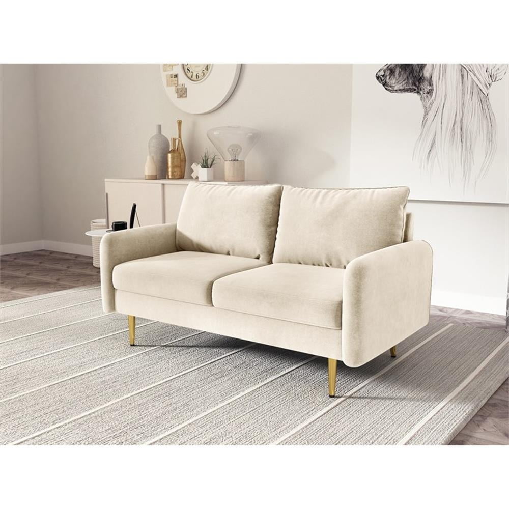 Kingway Furniture Almor Velvet Living Room Loveseat in Beige