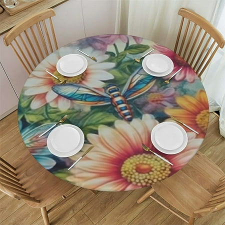 

HAOXIT Boho Flower Dragon Round Tablecloths with Elastic Large Table Cloth for Round Table Waterproof Outdoor Table Cloths Stain Proof Contemporary Circle Table Cover Protect 42-46