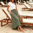 thumbnail image 5 of Boho Ruffle Hem Maxi Skirt for Women - High Waisted Elastic Waist Long Skirt with Pockets, Flowy Casual Beach Summer Skirt Army Green L, 5 of 8