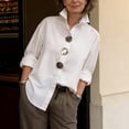 thumbnail image 4 of Yrmaups Plus Size Collared Long Sleeve Button Down Blouse for Women, Elegant Casual Solid Top, Soft Flowy Fabric for Beach Office Daily Wear, White 3XL, 4 of 7
