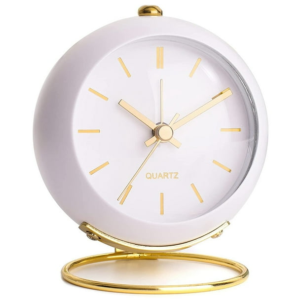 Battery Operated Desk Alarm Clocks with Light,Retro Silent White