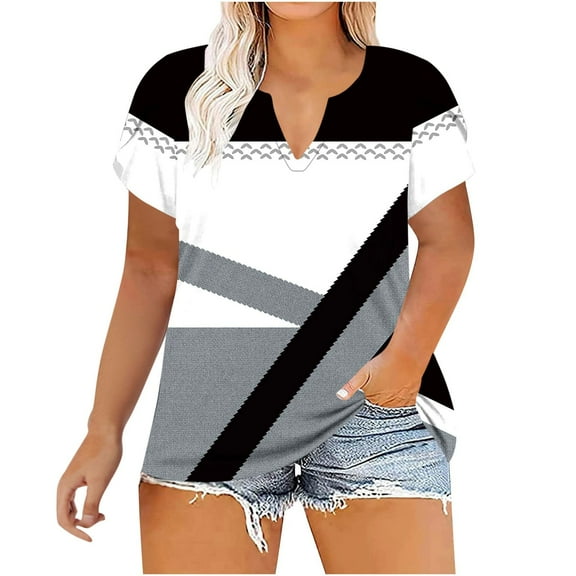 Plus Size Tops for Women Summer Casual Neck T Shirts Leaf Sleeve Fashion Loose Blouse
