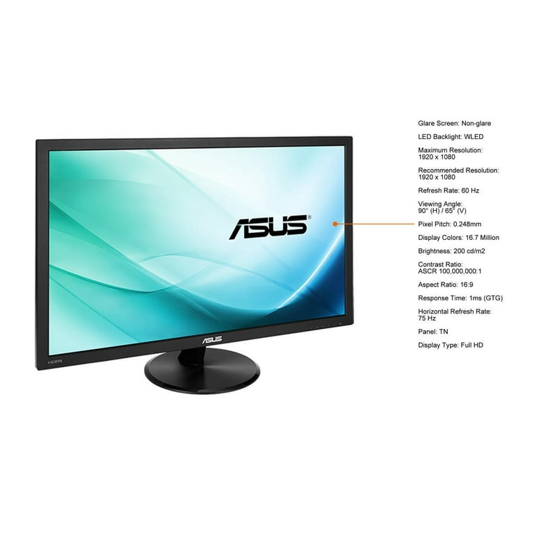ASUS VP228HE 22 (21.5 Diagonal) Full HD 1920 x 1080 1ms HDMI VGA Asus Eye  Care with Ultra Low-Blue Light and Flicker-Free Technology WideScreen LED