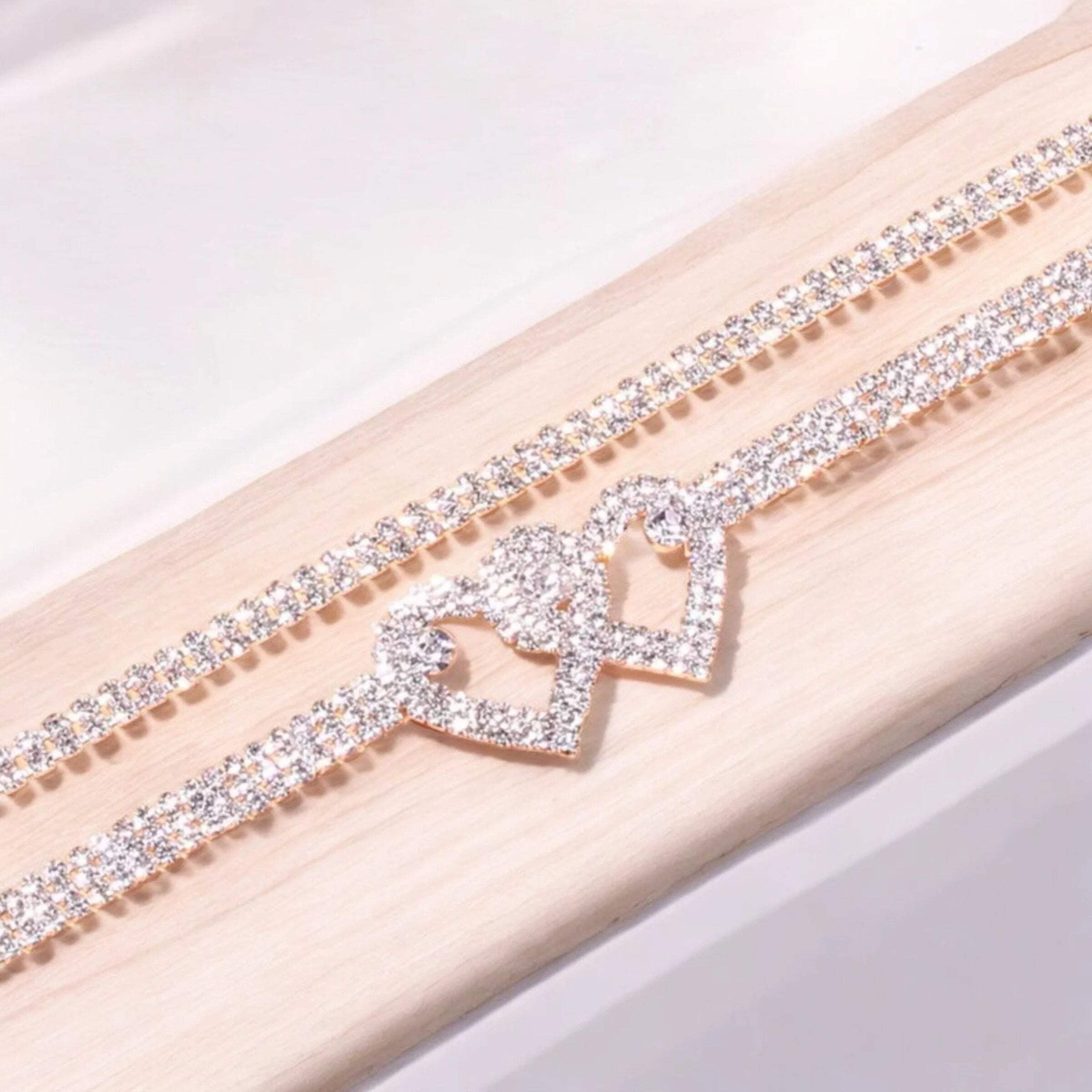 2-Pcs Crystal Ankle Bracelet, Rhinestones Foot Jewelry Bling Anklet Women Beach Accessories