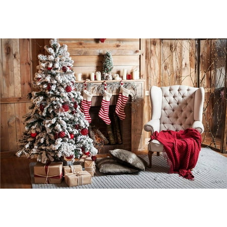 Image of GreenDecor Photo Backdrops Christmas Trees Studio Wooden Photography Background Sofa 7x5ft