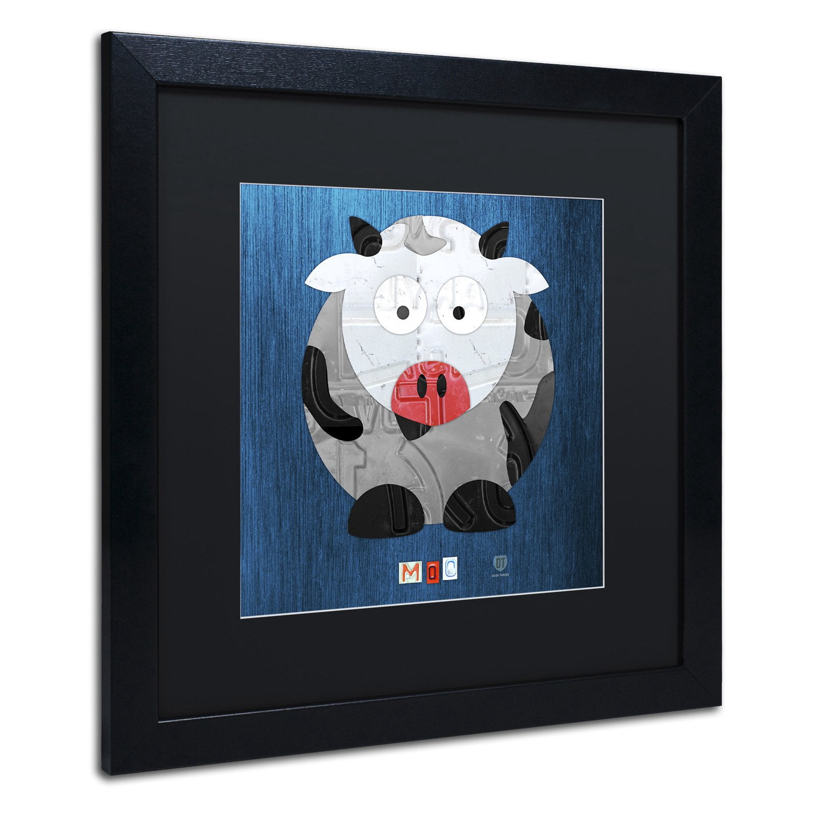 Trademark Fine Art 'Moo The Cow' Canvas Art by Design Turnpike, Black Matte, Black Frame
