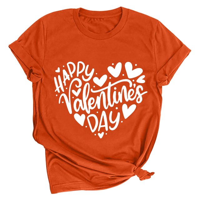 Meichang T-Shirts pour Femmes Saint-Valentin Imprimé Amour Doux Manches Courtes Col Rond T-Shirts de Vacances en Solde Cadeaux de Saint-Valentin