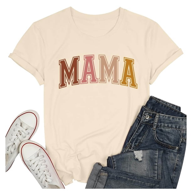 Camiseta informal de mujer con cuello redondo, estampada y de manga corta en color liso - Cómoda mezcla de poliéster