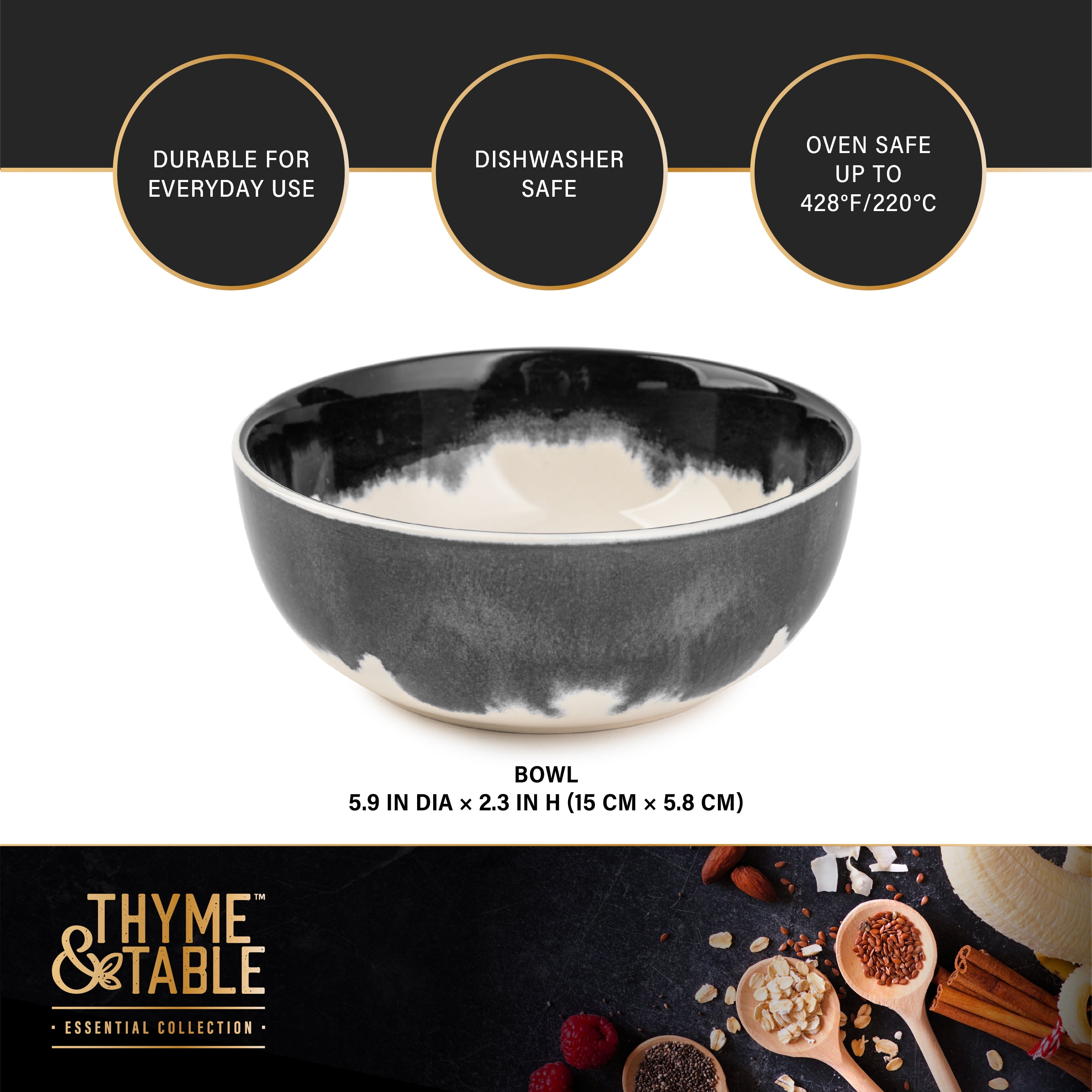 (2 pack) Thyme & Table Stoneware Drip Cereal Bowl, Grey