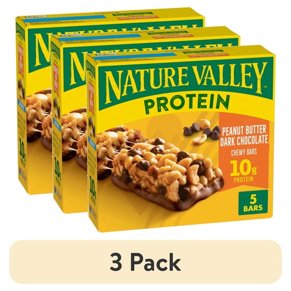(3 pack) Nature Valley Protein Chewy Snack Bars, Peanut Butter Dark Chocolate, 5 Bars, 7.1 oz