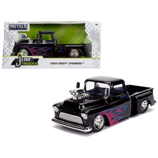 1/24 Jada 1955 Chevrolet Stepside & Blower Engine Diecast Flames and Black 30714