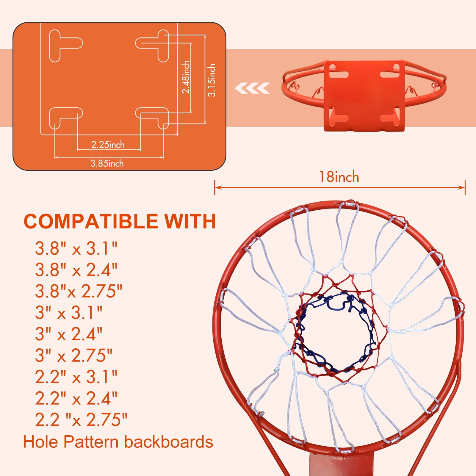 Regulation 18" Steel Basketball Rim for Portable Basketball Hoop & Goal, Indoor & Outdoor with Hand-Crank Adjustment, Choose from Fixed or Breakaway, Replacement Rim for Indoor or Outdoor Hoop