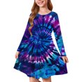 thumbnail image 2 of Odeerbi Niñas Tie-Dye Vestido Skater Primavera Ballet Vestidos Acampanados Swing Vestido de Manga Larga A Line Vestido Twirly Escuela Recital Cuello Redondo Vestido de Manga Larga, 2 of 5