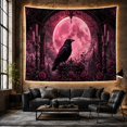thumbnail image 6 of Black Raven Before a Pink Full Moon with Candles, Eerie Gothic for Dark Art Lovers, Corvid Decor, Halloween Gift, Tapestry Wall Hanging for Bedroom and Living Room, 6 of 7