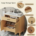 thumbnail image 4 of 36" Bathroom Vanity with Ceramic Sink, Rattan Bathroom Cabinet with Soft Close Doors & Drawers, Solid Wood Legs, Natural, 4 of 14