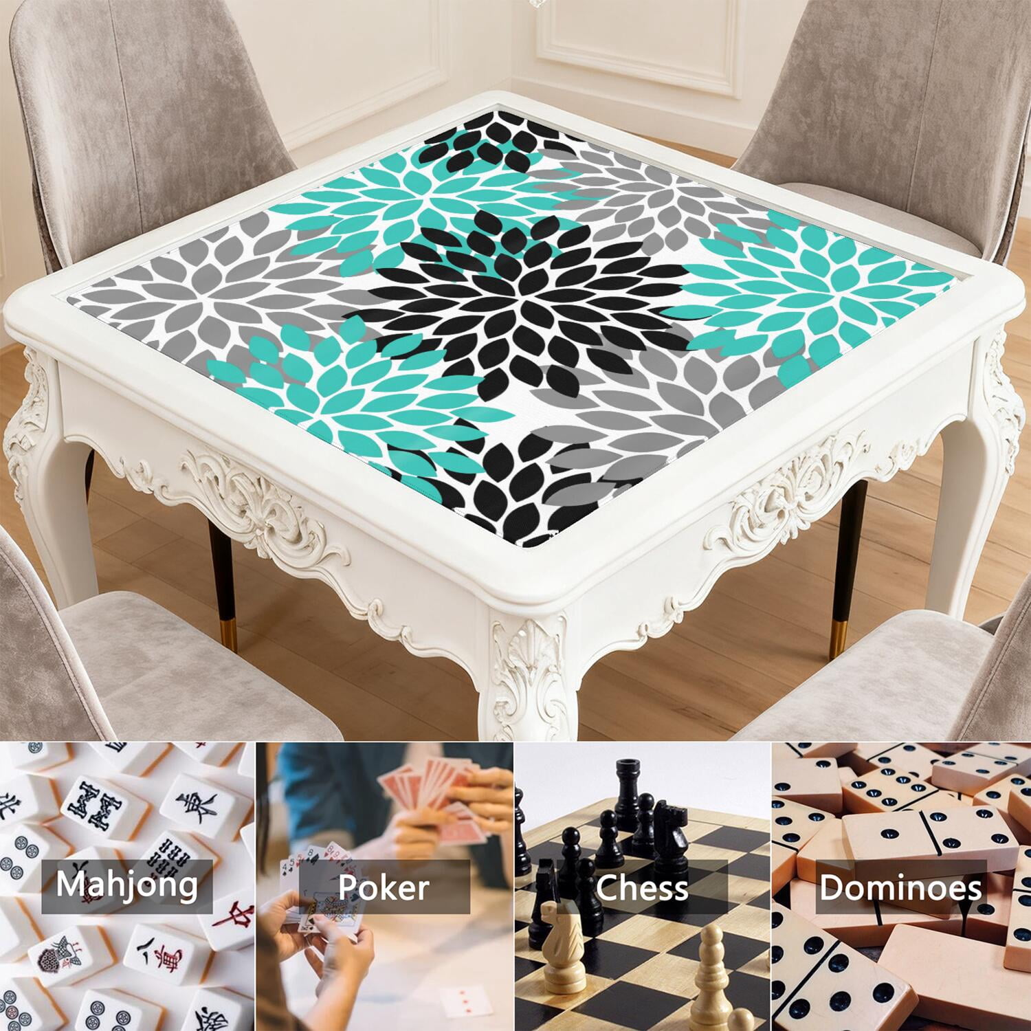 Decorative Boho Print Playing Mat for Mahjong Tables 31.5x31.5 Inch Rubber Surface with Anti-Slip Grip and Noise Dampening for Board Games and Game Room