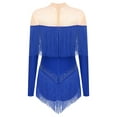 thumbnail image 2 of Rswnyirn Women Tassel Latin Dance Leotard Long Sleeve Shiny Fringe Tango Salsa Cha-Cha Bodysuit Blue XXL, 2 of 5