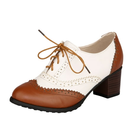 

KBKYBUYZ Women High Heel Shoes Stylish Lace-up Pointed Toe Retro Casual Boots British Style