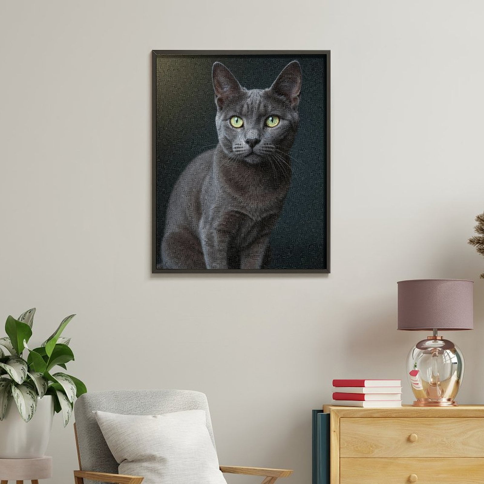Paint by Numbers Kit for Adults, Gray Cat Green Eyes Elegance Paint by Numbers, Easy Paint by Numbers Kit for Adults Beginner, DIY Adult Paint by Number Kits on Canvas, Home Decor