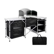 6 Inch Aluminum Portable Fold-Up Camping Kitchen with Windscreen and 5 Enclosed Cupboards, Cook Station, for BBQ, Camping, Picnic, Backyard