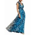 thumbnail image 3 of Women'S Bohemian Holiday Style Floral Swing Dress Printed Sleeveless V-Neck Mid-Waist A-Line Maxi Dress Peacock Blue S, 3 of 8