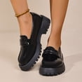 thumbnail image 4 of Gpaecead Women Vintage Thick Sole Loafers British Style Patent Leather Versatile Solid Color Heightening Slip On Shoes, Black, 4 of 8