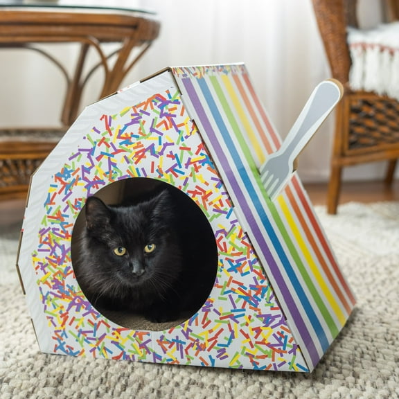 Kitty City Rainbow Cake Slice Durable Corrugate Cardboard Cat Scratching Pad, O/S, Multicolored