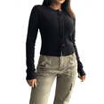 thumbnail image 1 of Women's Slim Fitted Round Neck Cardigan Sweater Button Down Basic Knit Outerwear, 1 of 10