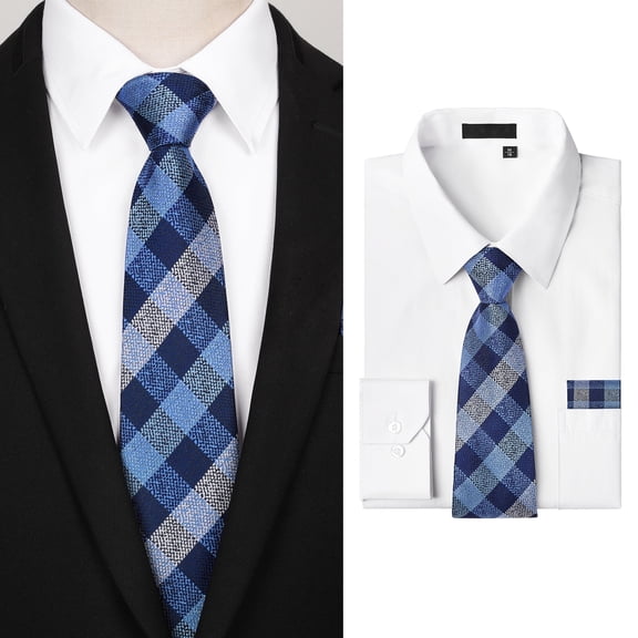 Men's Long Sleeve Dress Shirt with Matching Tie and Handkerchief Set White Button Down Shirt L