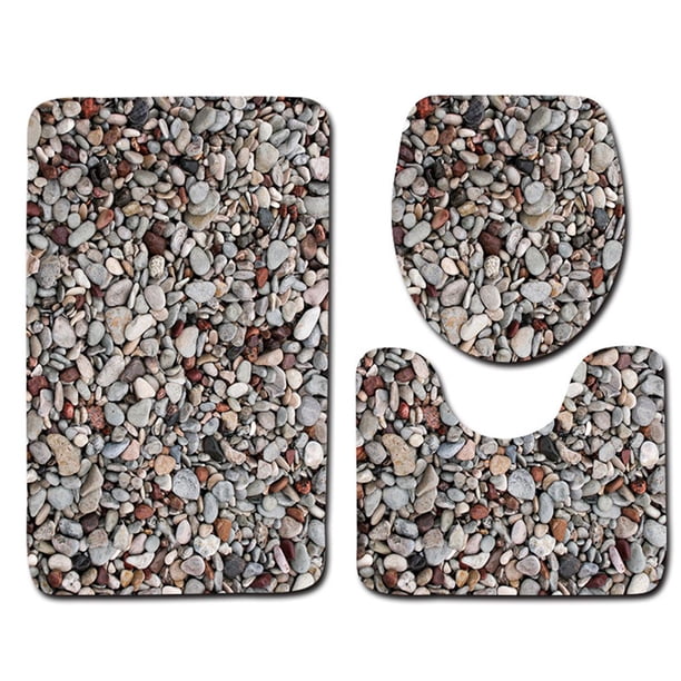 Juego de alfombras de baño con estampado de piedra 3D, alfombrillas de baño antideslizantes, alfombrillas decorativas para asiento de inodoro, alfombra 3 piezas seitruly JJ25267-09