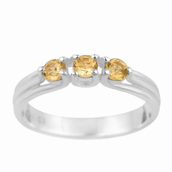 3mm Round Shape Citrine Gemstone 925 Sterling Silver Trilogy Women Wedding Ring