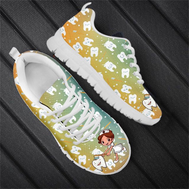 Zapatillas de deporte con cordones y estampado de dientes de dibujos animados personalizados para mujer, cómodas y transpirables, con cordones