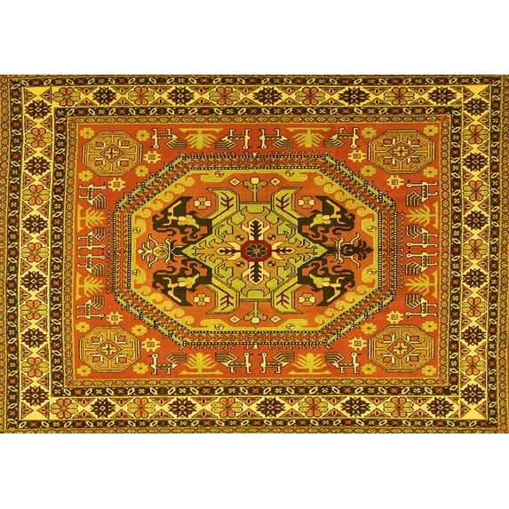 Ahgly Company Machine Washable Indoor Rectangle Persian Yellow Traditional Area Rugs, 7' x 9'