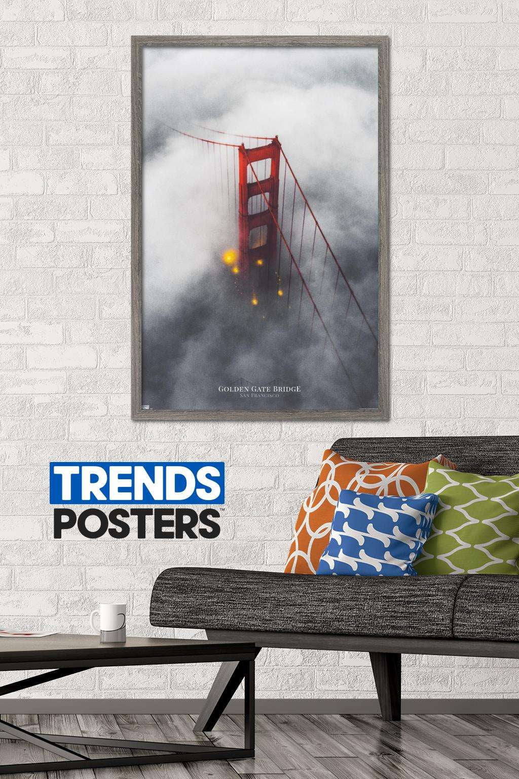 San Francisco - Foggy Bridge Wall Poster, 22.375" x 34", Framed