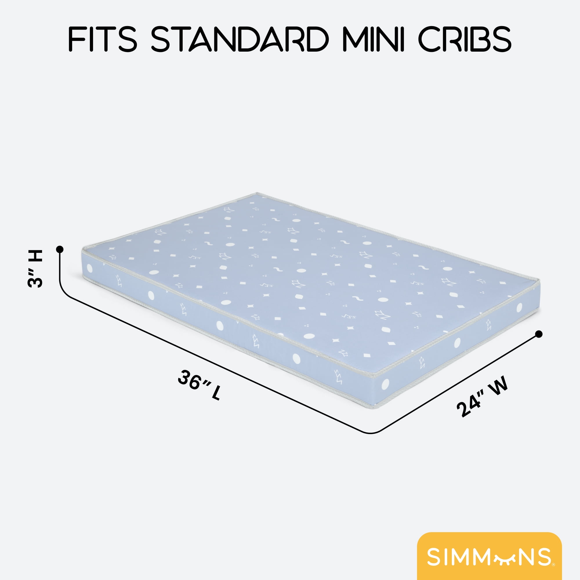 Simmons Kids Soothing Nights 3-inch Mini/Portable Crib Mattress - Sustainably Sourced Fiber Core - Waterproof - GREENGUARD Gold Certified - 5 Year Warranty | Does Not Contain Toxic Fire Retardants