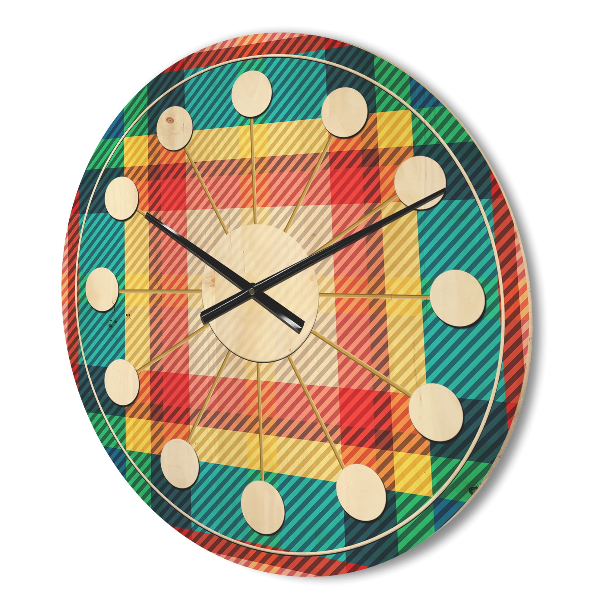 Designart 'Tartan Texture Geometrical Retro III' Mid-Century Modern Wood Wall Clock