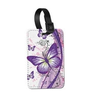 WIRESTER Rectangle PU Leather Luggage Tags for Travel Suitcase Baggage 4.05 x 2.83 inches - 2 Tone Purple Butterfly