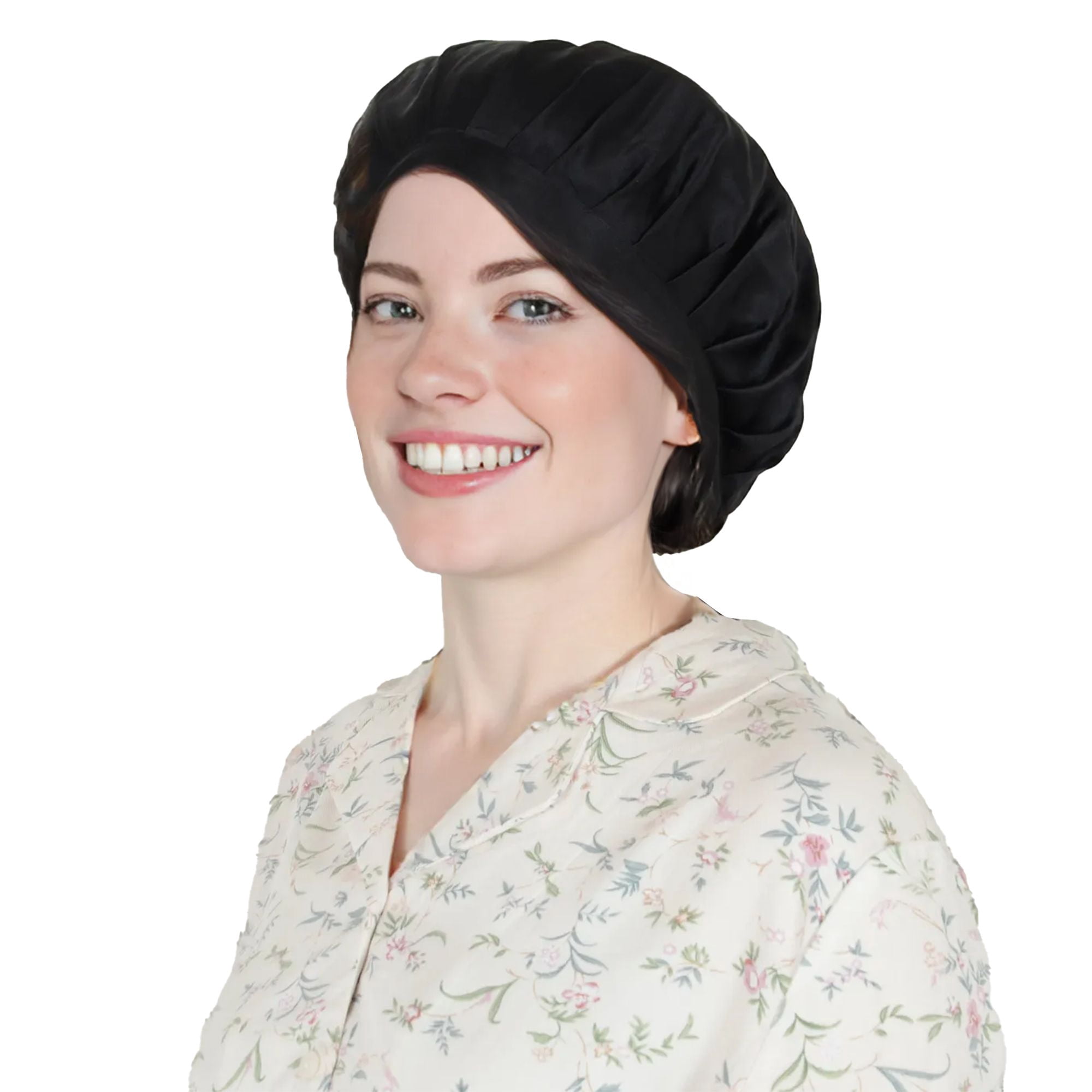Women Satin Sleep Bonnet Adjustable Tie Back Hair Protection Cap for All Hair Types - Black