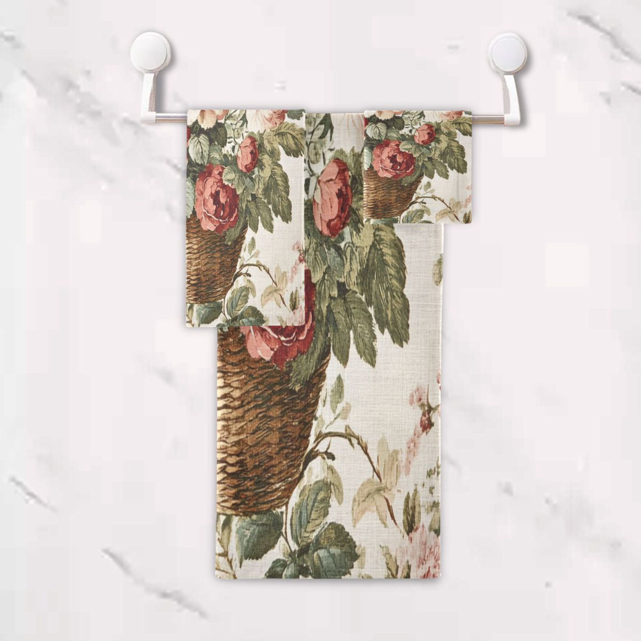 BZSMCE 3piece Bath Towel Sets Hand Bath Towels Fashion Floral Basket Delight Printed Towel Sets