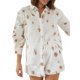 thumbnail image 3 of VISgogo - Conjunto de dos piezas para mujer, blusa estampada con botones de manga corta y cuello vuelto + pantalones cortos con cintura elástica VISgogo moda, 3 of 6