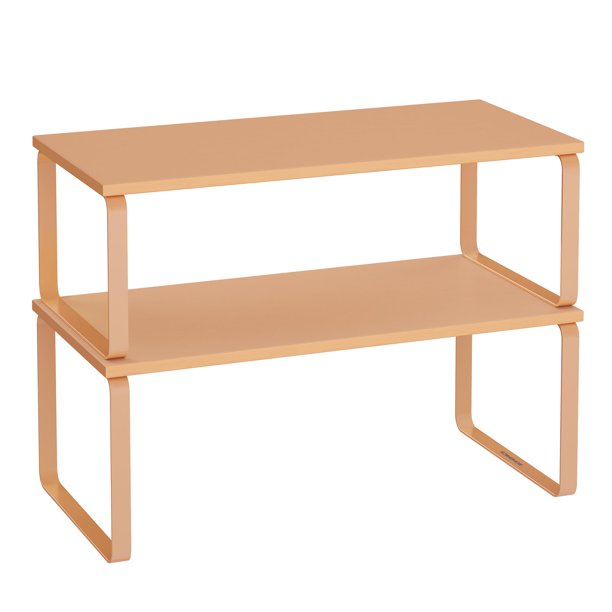 SONGMICS Estante Organizador de Gabinete Juego de 2 Estantes para Mostrador de Cocina Almacenamiento de Cocina Especiero Apilable Expandible Metal y Madera de Ingeniería Albaricoque Naranja UKCS200Y01