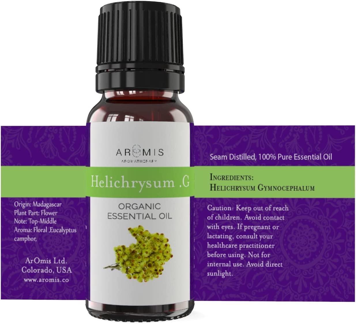 AROMIS Organic Helichrysum Essential Oil - USDA Certified - 100% Pure Therapeutic Grade 30mL (34 Fl Oz), Undiluted, for Aromatherapy Diffuser (Helichrysum Gymnocephalum)