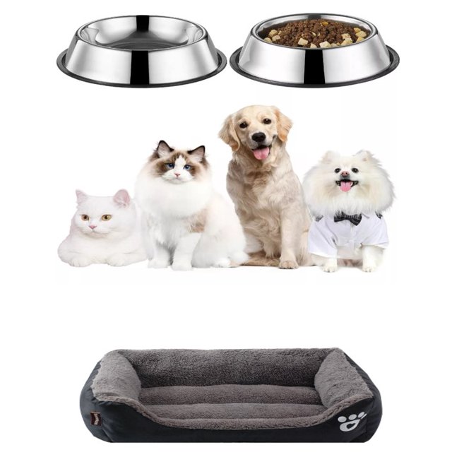 Cama Acolchonada XXL Y 2 Platos Para Perro/mascotas 64 Oz F&f