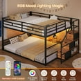 thumbnail image 6 of Afuhokles Low Bunk Bed Full Over Full with Storage Staircase, Drawers and Shelves, LED Lights Metal Floor Bunk with Power Outlet, Brown, 6 of 8