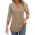 thumbnail image 6 of 3/4 Length Sleeve Womens Tops 2026 Trendy V Neck Pleated Front Tunic Dressy Casual Work Shirt Womens Blouses, 6 of 6