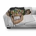 thumbnail image 3 of Cartoon Soft Flannel Fleece Throw Blanket, Fun Hipster Monkey with Colorful Sunglasses and Hat Rapper Hippie Ape Art, Cozy Plush for Indoor and Outdoor Use, 60" x 80", Brown Black White, by Ambesonne, 3 of 6