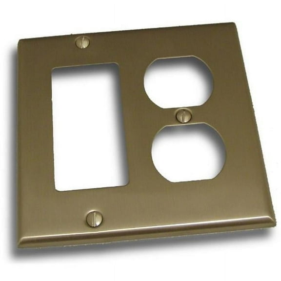 Double Rocker and Receptacle Outlet Switch Plate, Satin Nickel