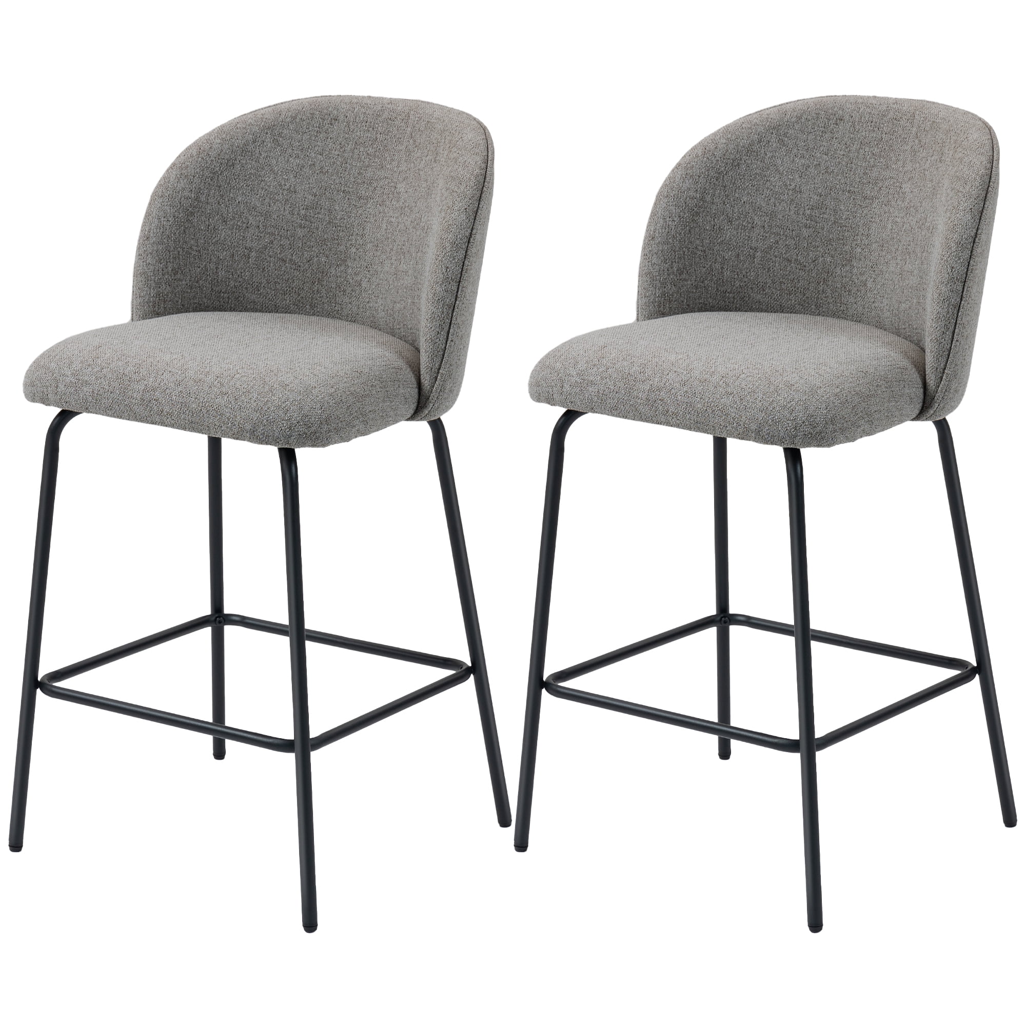 CoSoTower Set of 2 Counter Height Barstools, Upholstered Linen Bar Stools with Backrest, Footrest and Steel Legs, Dark Grey