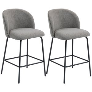 CoSoTower Set of 2 Counter Height Barstools, Upholstered Linen Bar Stools with Backrest, Footrest and Steel Legs, Dark Grey