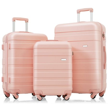 Merax 3 Pcs ABS Hardside Luggage Sets TSA Lock Spinner Wheel Suitcases, Pearly White, 20/24/28 Inch
